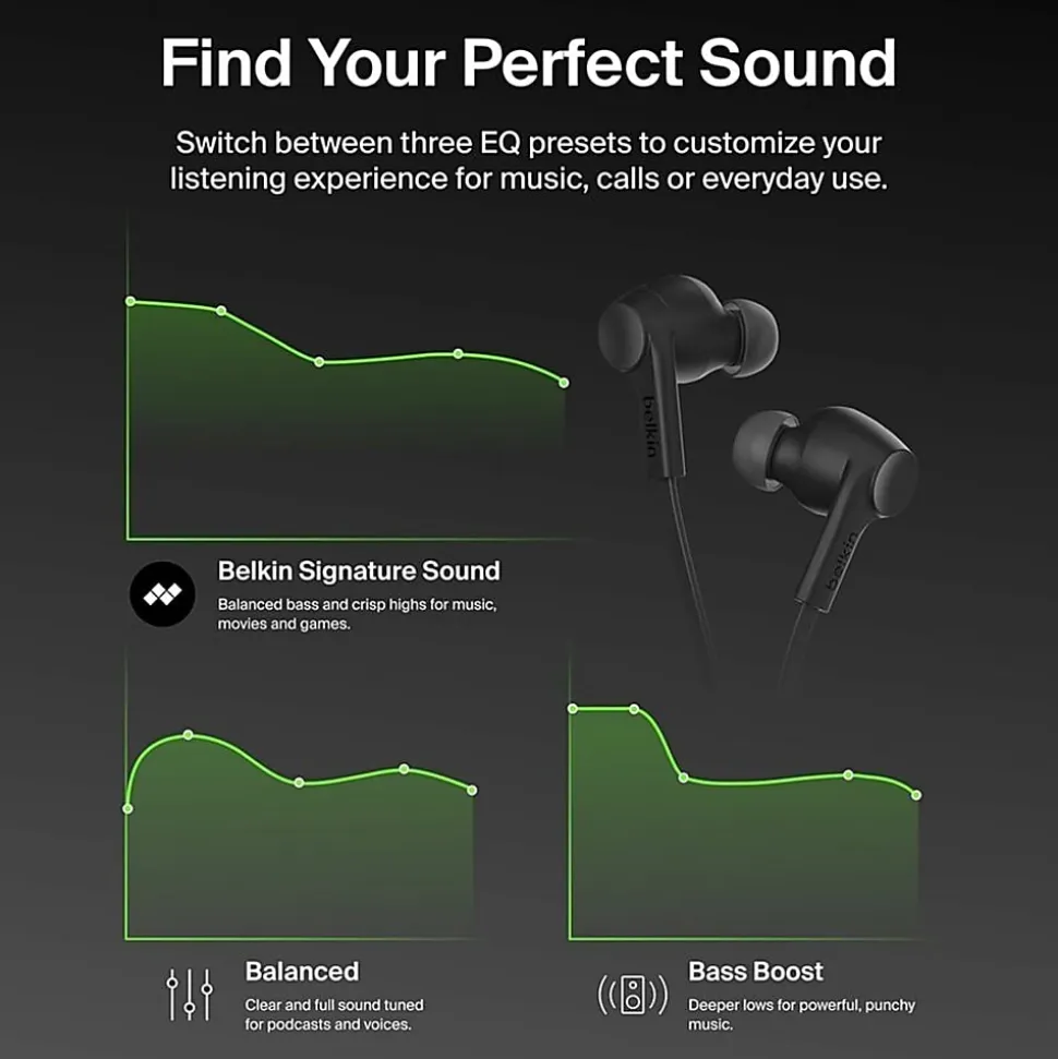 Belkin SoundForm ANC Wired Earbuds (USB-C) - Stereo - USB Type C - Wired - Earbud - Binaural - In-ear - Black