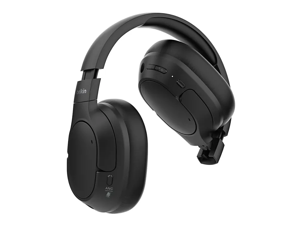 Belkin SoundForm Isolate Noise Cancelling Over-Ear Headphones, USB Type C, Mini-Phone (3.5mm), Wired/Wireless, Binaural, Circumaural, Black