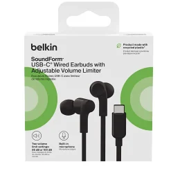 Belkin SoundForm USB-C Wired Earbuds With Adjustable Volume Limiter, Black
