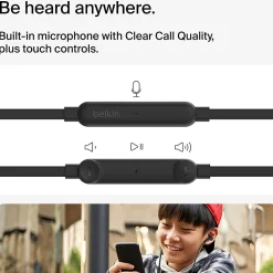 Belkin SoundForm USB-C Wired Earbuds With Adjustable Volume Limiter, Black