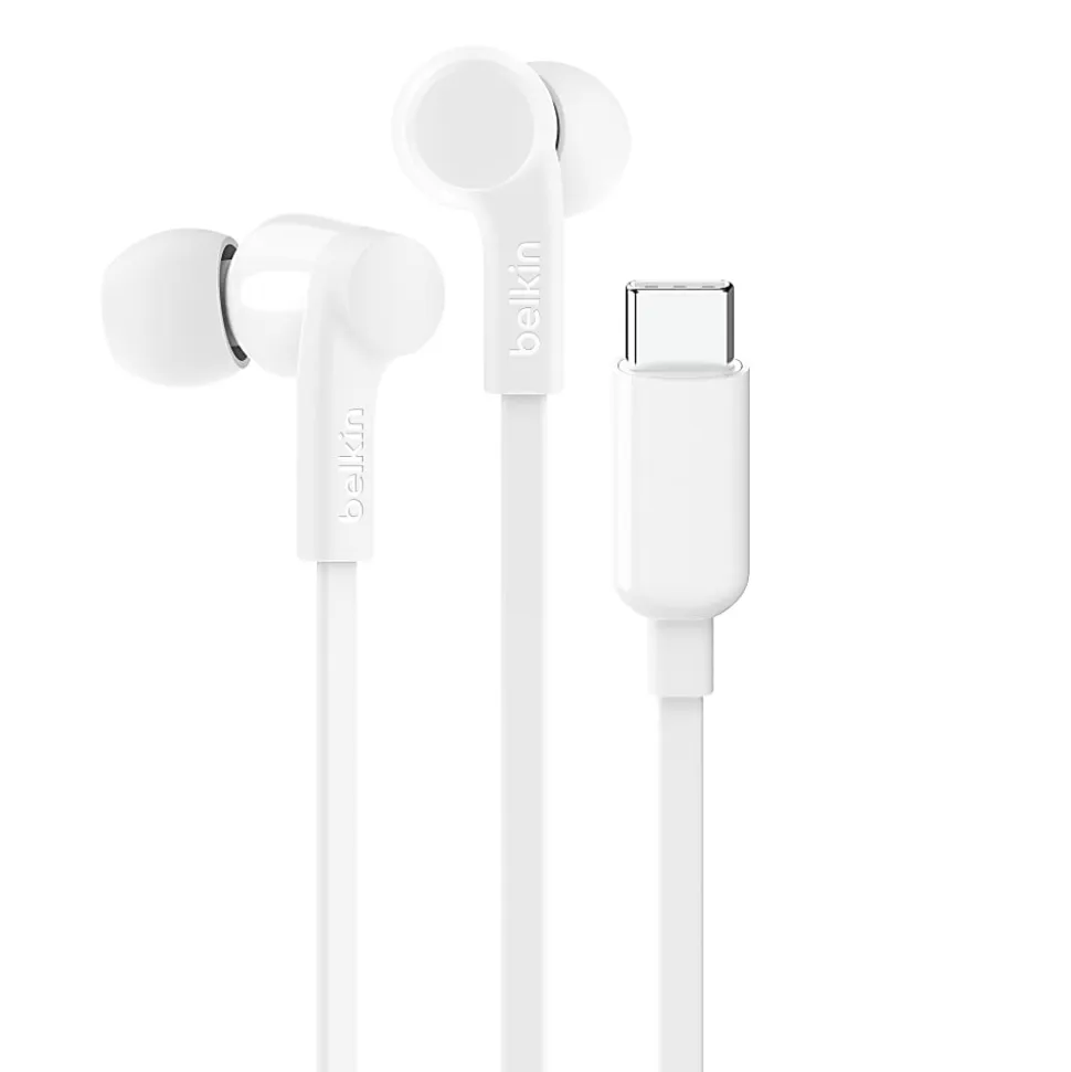 Belkin SoundForm USB-C Wired Earbuds With Adjustable Volume Limiter, White