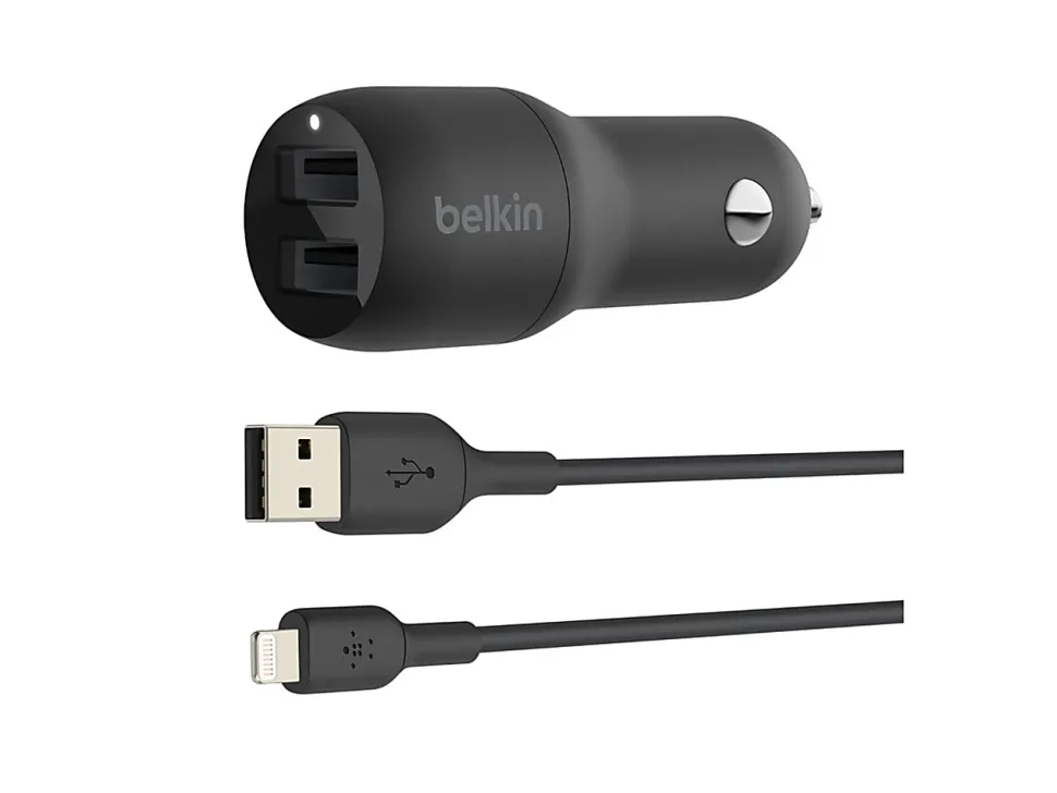 Belkin 42-Watt Dual USB Car Charger With USB-A To Lightning Cable,1M/ 3.3 Ft, Black