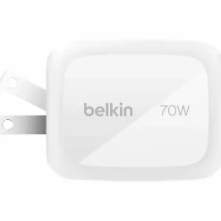 Belkin 70W GaN 3-Port USB Wall Charger - 1xUSB-A, 2xUSB-C - Foldable Prongs - Power Adapter - White - 70 W - United States
