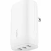 Belkin 67W Portable 3-Port USB-C Wall Charger - 3xUSB-C (67W Total) - Fast Charging - Power Adapter - White - 67 W - White