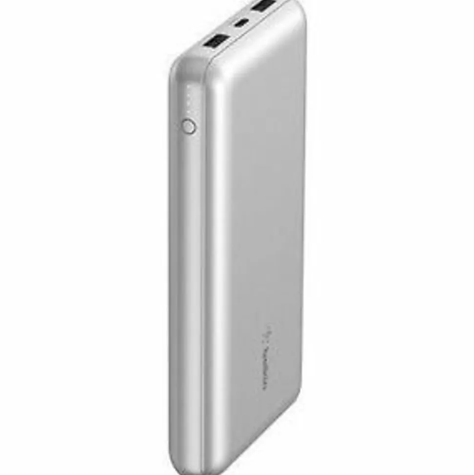Belkin 15W 3-port USB Power Bank - 20K mAh - 2xUSB-A (12W), 1xUSB-C (15W) - Portable Charger - w/ USB-A to USB-C Cable - Silver - - BPB012BTSL