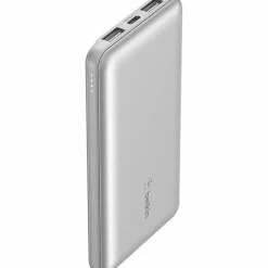 Belkin 15W 3-port USB Power Bank - 10K mAh - 2xUSB-A (12W), 1xUSB-C (15W) - Portable Charger - w/ USB-A to USB-C Cable - Silver -  - BPB011BTSL