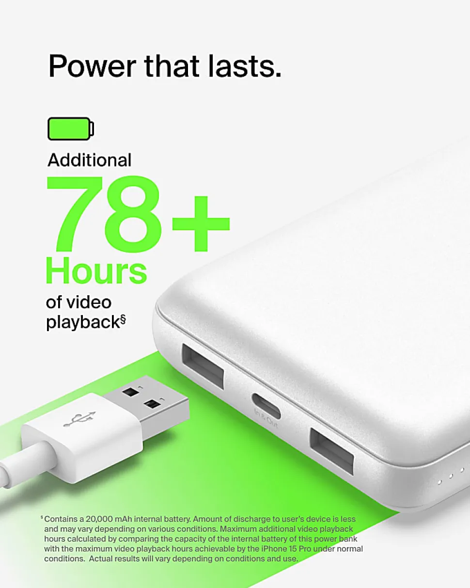 Belkin 15W 3-Port USB Power Bank, White, Total Qty 1
