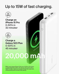 Belkin 15W 3-Port USB Power Bank, White, Total Qty 1