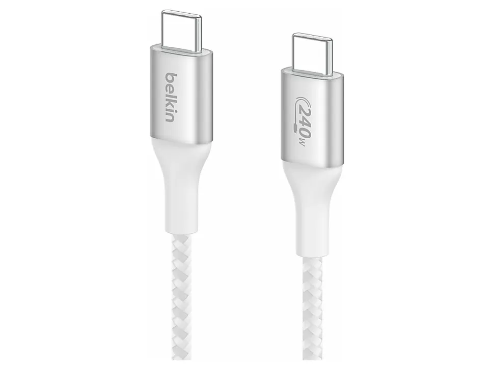 Belkin 240W USB-C to USB-C Cable - 480 Mbps - Nylon, Braided - M/M - 2m/6.6ft - White - 6.56 ft USB-C Data Transfer Cable - CAB015BT2MWH