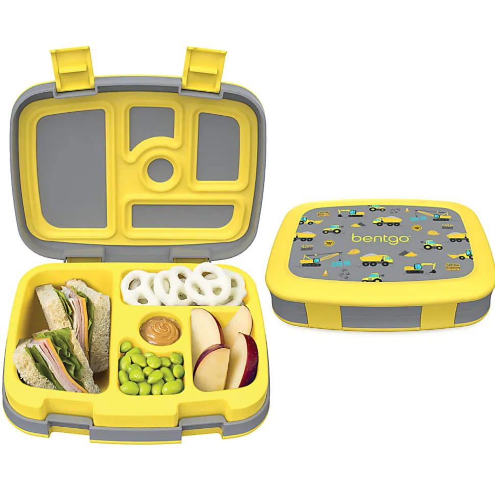 Bentgo Kids Lunch Box, 2"H x 6-1/2"W x 8-1/2"D, Construction Trucks