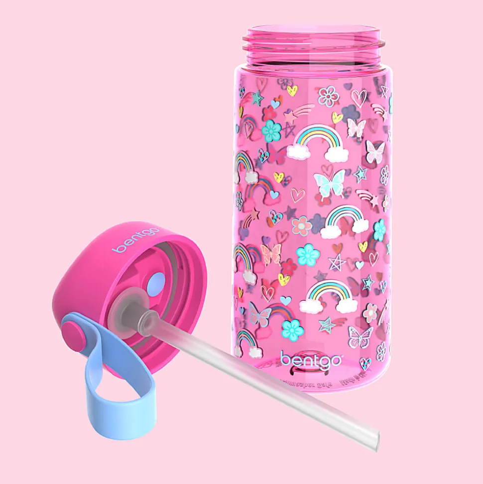 Bentgo Kids Prints Tritan Water Bottle, Rainbows/Butterflies