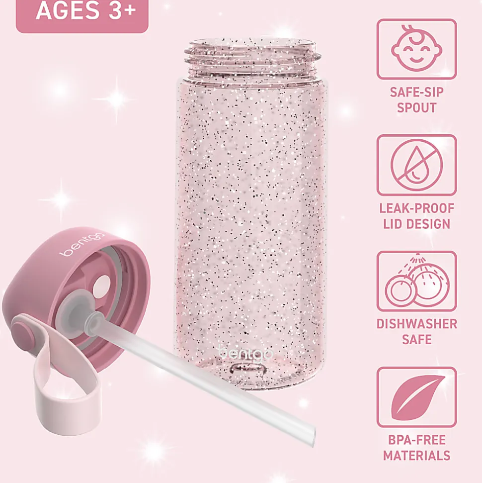 Bentgo Kids Water Bottle, 15 Oz, Petal Pink Glitter