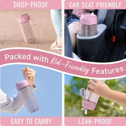 Bentgo Kids Water Bottle, 15 Oz, Petal Pink Glitter