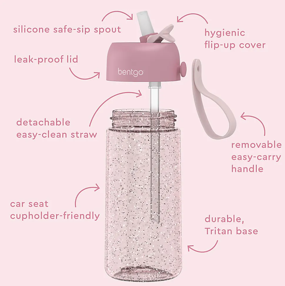 Bentgo Kids Water Bottle, 15 Oz, Petal Pink Glitter