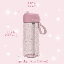 Bentgo Kids Water Bottle, 15 Oz, Petal Pink Glitter