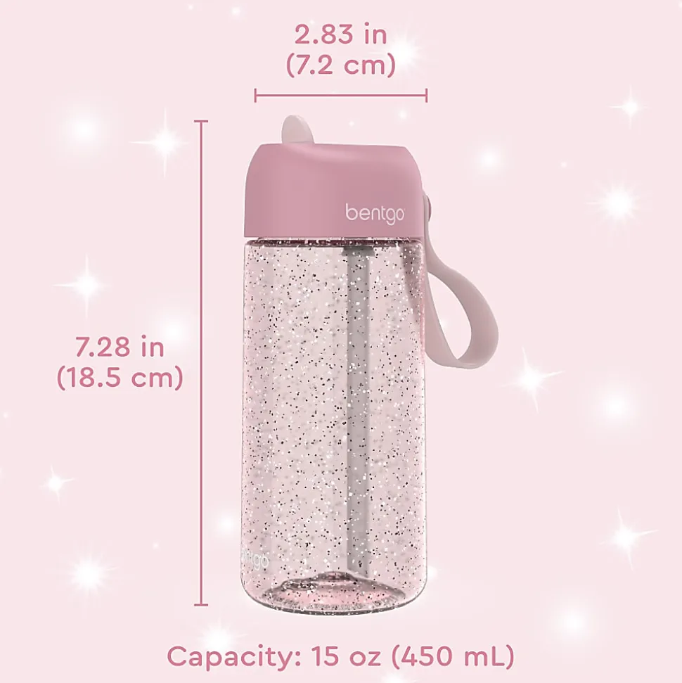 Bentgo Kids Water Bottle, 15 Oz, Petal Pink Glitter