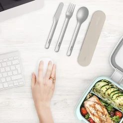 Bentgo Stainless Steel Portable Utensil Set, Silver/Sand