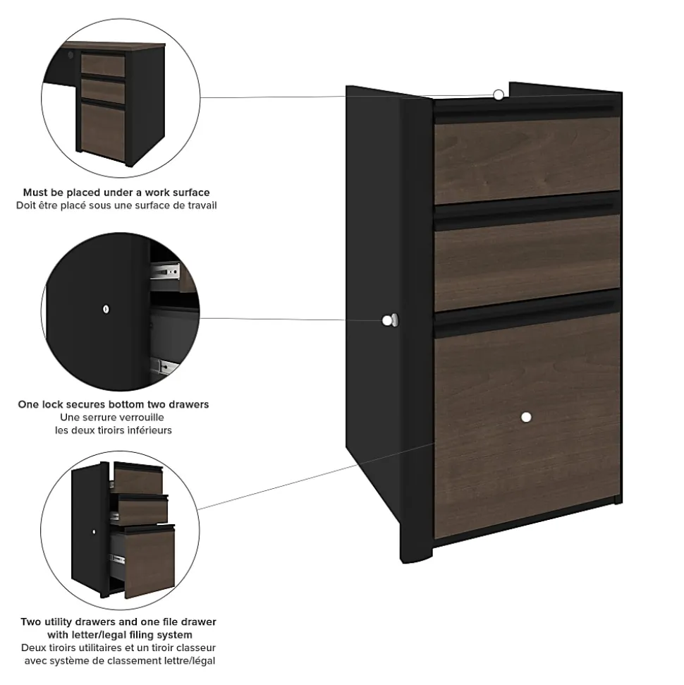 Bestar Connexion 72"W L-Shaped Corner Desk With Hutch And Pedestal, Antigua/Black