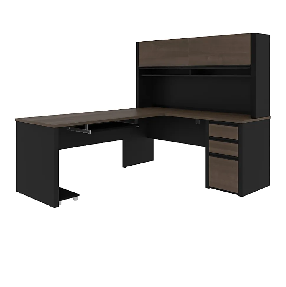 Bestar Connexion 72"W L-Shaped Corner Desk With Hutch And Pedestal, Antigua/Black