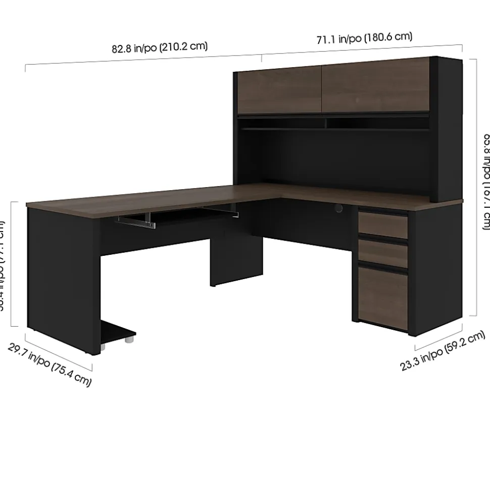Bestar Connexion 72"W L-Shaped Corner Desk With Hutch And Pedestal, Antigua/Black