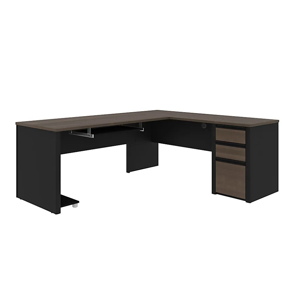 Bestar Connexion 72"W L-Shaped Corner Desk With Pedestal, Antigua/Black