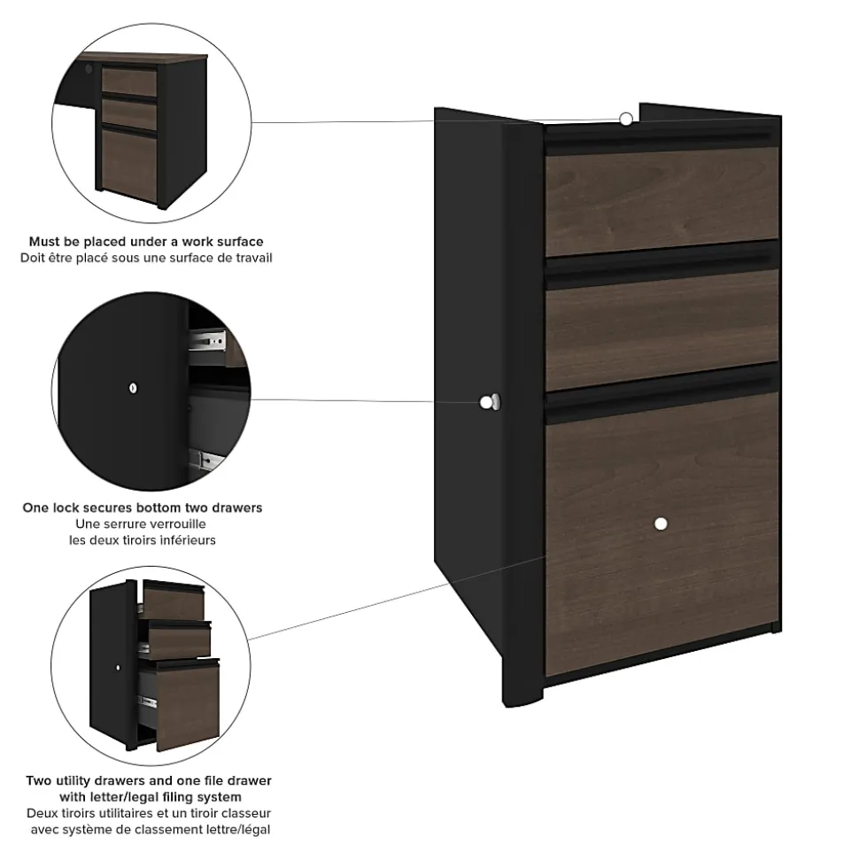 Bestar Connexion 72"W L-Shaped Corner Desk With Pedestal, Antigua/Black