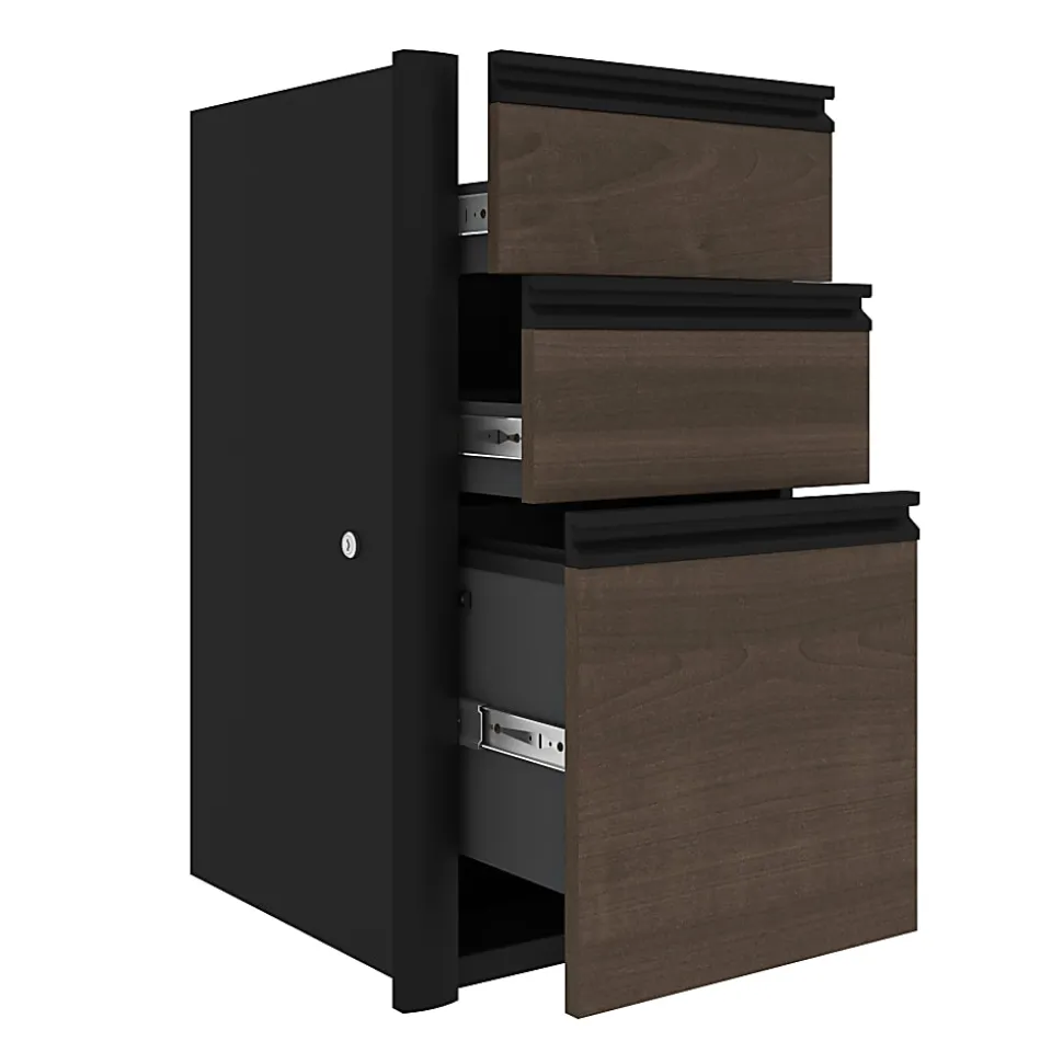 Bestar Connexion 72"W L-Shaped Corner Desk With Pedestal, Antigua/Black