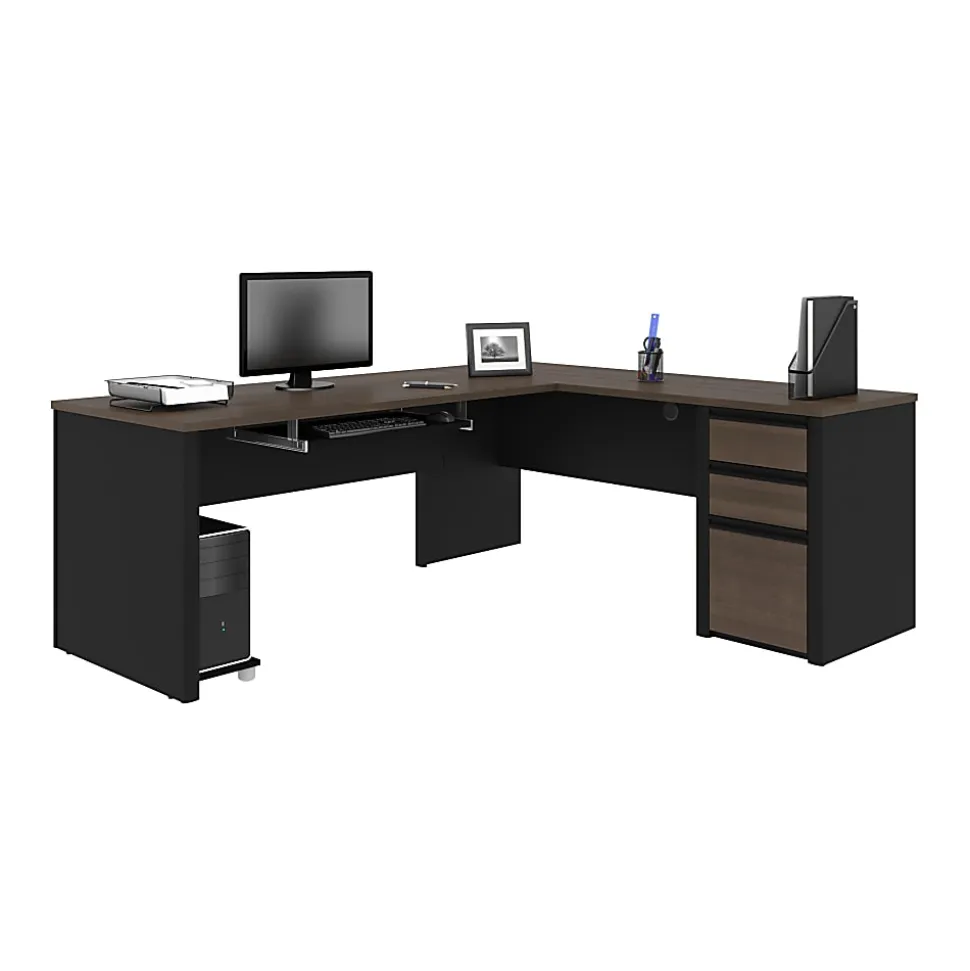 Bestar Connexion 72"W L-Shaped Corner Desk With Pedestal, Antigua/Black