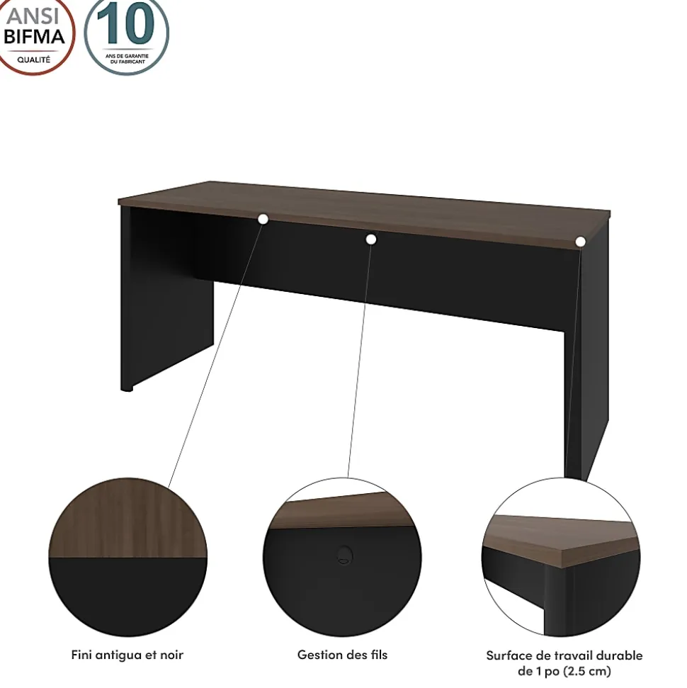 Bestar Connexion 72"W Narrow Computer Desk Shell, Antigua/Black