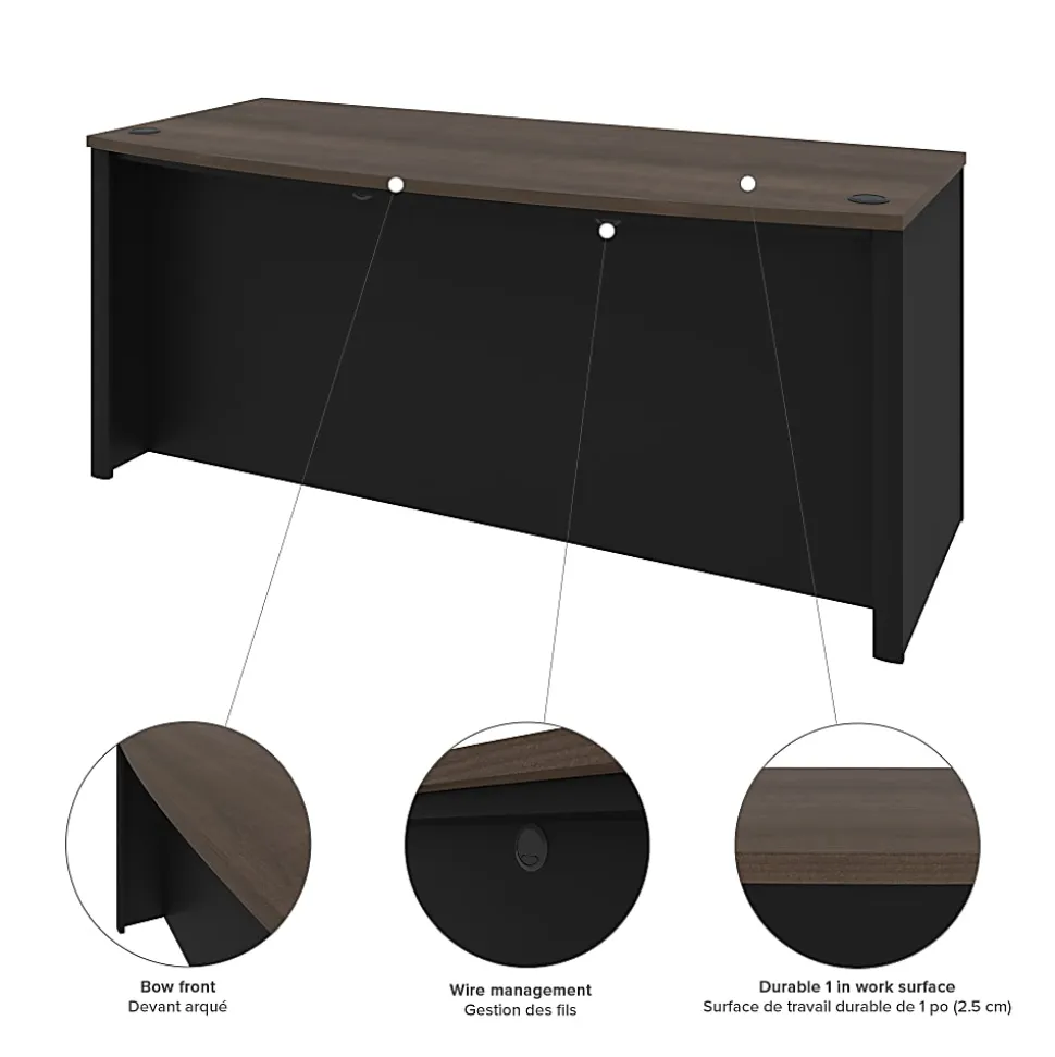 Bestar Connexion 72"W U-Shaped Executive Computer Desk With Lateral File Cabinet And Hutch, Antigua/Black