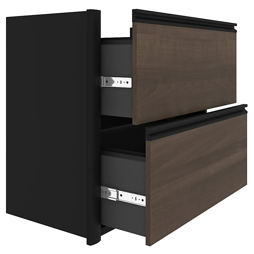 Bestar Connexion 72"W U-Shaped Executive Computer Desk With Lateral File Cabinet And Hutch, Antigua/Black