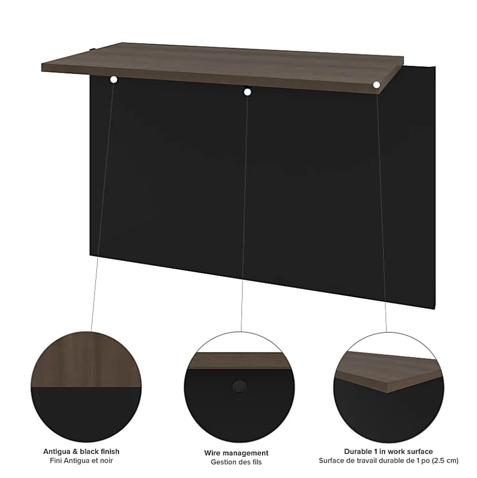 Bestar Connexion 72"W U-Shaped Executive Computer Desk With Lateral File Cabinet And Hutch, Antigua/Black
