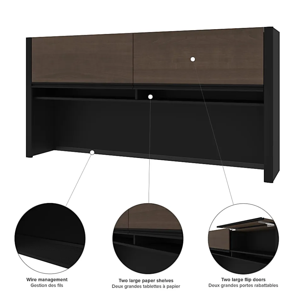 Bestar Connexion 72"W U-Shaped Executive Computer Desk With Lateral File Cabinet And Hutch, Antigua/Black