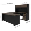 Bestar Connexion 72"W U-Shaped Executive Computer Desk With Pedestal And Hutch, Antigua/Black