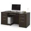 Bestar Embassy 66"W Executive Computer Desk With 2 Pedestals, Dark Chocolate
