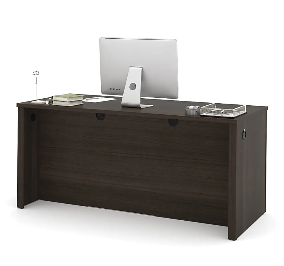 Bestar Embassy 66"W Executive Computer Desk With 2 Pedestals, Dark Chocolate