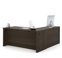 Bestar Embassy 66”W L-Shaped Corner Desk With Pedestal, Dark Chocolate