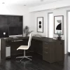 Bestar Embassy 72”W L-Shaped Corner Desk With Left Pedestal, Dark Chocolate