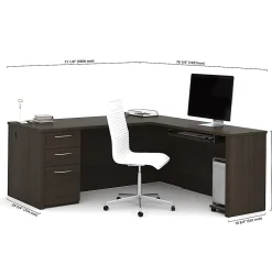 Bestar Embassy 72”W L-Shaped Corner Desk With Left Pedestal, Dark Chocolate
