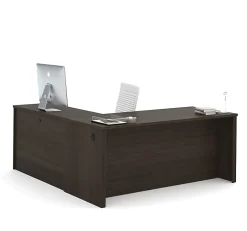 Bestar Embassy 72”W L-Shaped Corner Desk With Left Pedestal, Dark Chocolate