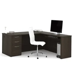 Bestar Embassy 72”W L-Shaped Corner Desk With Left Pedestal, Dark Chocolate