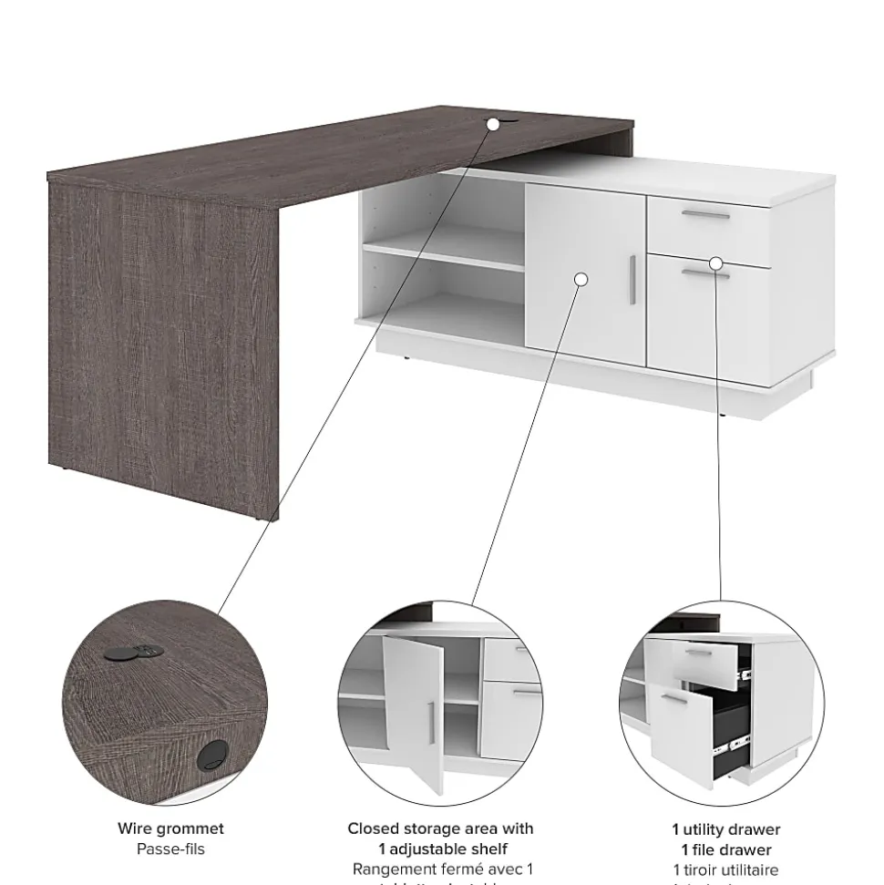 Bestar Equinox 72"W L-Shaped Corner Desk, Bark Gray/White