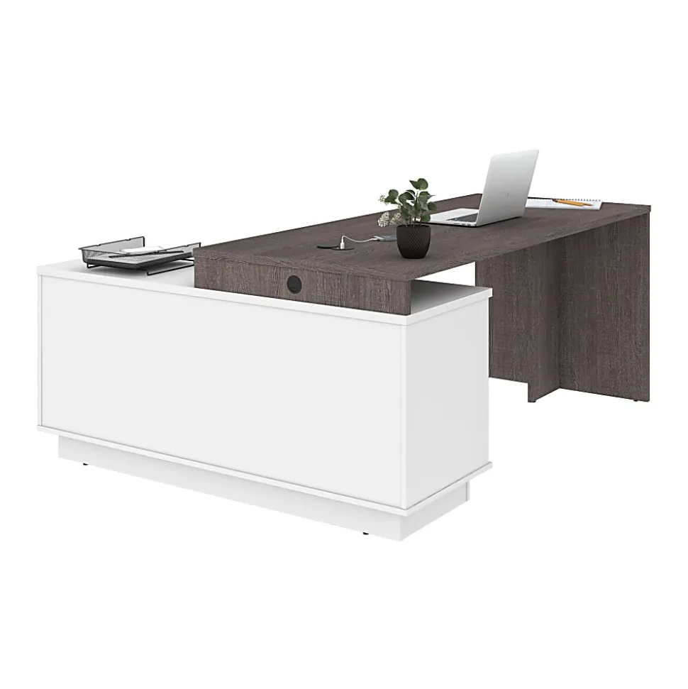 Bestar Equinox 72"W L-Shaped Corner Desk, Bark Gray/White