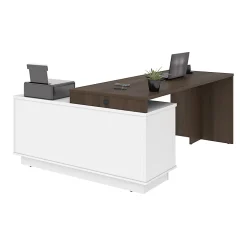 Bestar Equinox 72"W L-Shaped Corner Desk, Antigua/White