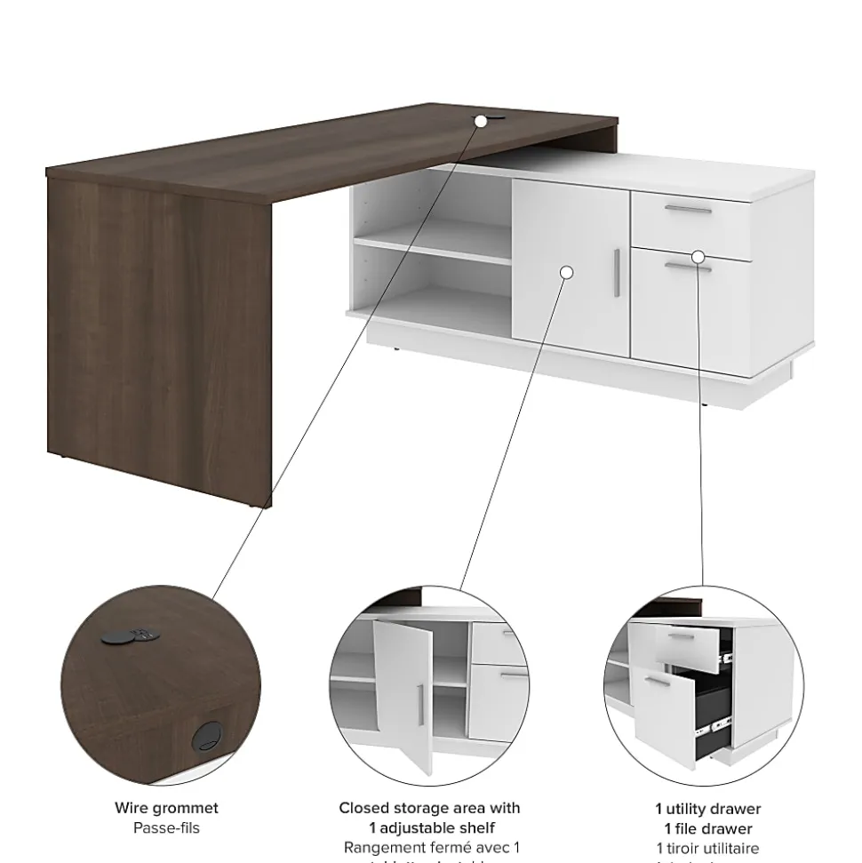 Bestar Equinox 72"W L-Shaped Corner Desk, Antigua/White