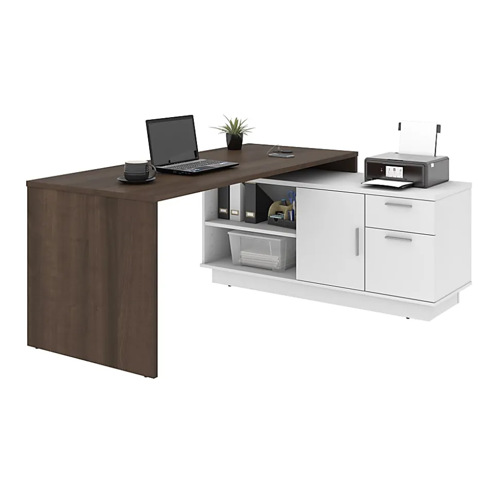 Bestar Equinox 72"W L-Shaped Corner Desk, Antigua/White