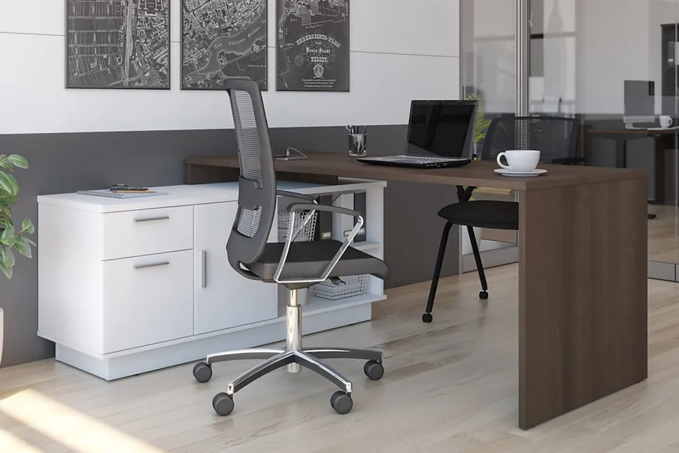 Bestar Equinox 72"W L-Shaped Corner Desk, Antigua/White