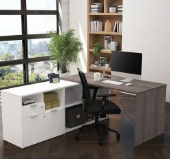 Bestar i3 Plus 72”W L-Shaped Corner Desk, Bark Gray
