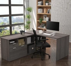 Bestar i3 Plus 72”W L-Shaped Corner Desk, Bark Gray