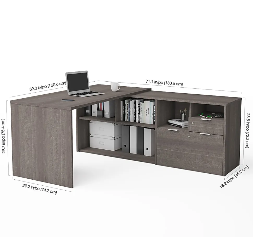 Bestar i3 Plus 72”W L-Shaped Corner Desk, Bark Gray